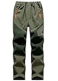 Machbaby Kinder Softshellhose Gefüttert Outdoorhose Sporthose Atmungsaktiv Warm Wasserdicht Funktionshose Jungen Mädchen Trekkinghose Skihose(Armeegrün,2XL)
