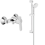 GROHE BauEdge | Badarmatur - Einhebel-Duschmischer, integriertes Rückschlagventil & Tempesta 100 |Brause- & Duschsystem - Brausestangenset, inkl. Handbrause, Brausestange u. B