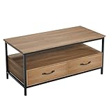 Couchtisch Wohnzimmertisch mit Schubladen und Stahlgestell Holztisch massiv Sofatisch für Balkon Wohnzimmer Büro Fernsehschrank Industrie Vintage braun106x50x48
