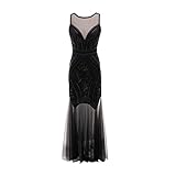 KIMODO Damen Pailletten 1920s Flapper Kleid V Ausschnitt Partykleider Knielang Cocktailkleider Vintage Perlen Quasten Nacht Saum Minikleid Abendkleider (H-Schwarz, M)