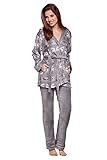Selente Sweet Dreams kuscheliger, 2-teiliger Fleece-Anzug aus Superflausch-Bademantel mit Kapuze, Taschen & Bindeband und Langer Hose, grau, Gr. XL