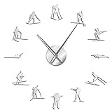 JKLMZYT Ski People DIY Riesen Wanduhr Dekor für Zuhause Wintersport Biathlon Quarzuhr Quiet Sweep Skifahren Wandaufkleber Uhr Kunst Geschenk-27INCH