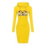 Weihnachtskleid Damen Langarm Pulloverkleid Einfarbig Weihnachtsdruck Weihnachtspullover mit Kapuze Abendkleid Casual Oversize Tasche Hoodies Kleid Rockabilly Cocktailkleid Teenager Mädchen Minik