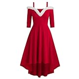 Frauen Weihnachtskleider Camisole Weihnachten Rotes Kleid Cocktail Holiday Party Maxi Kleid (Color : Red, Size : XL-Large)