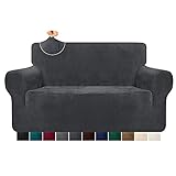Granbest 1 Stück Dicke Couchbezug Ultra weiche Samt Sofabezug anspruchs hohe Stretch Anti-Rutsch-Sofabezug Zweisitziger Couchbezug Möbelschutz für Katze, Hund, Haustier (2 Sitzer,Grau)