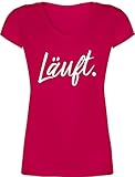 Sprüche Statement mit Spruch - Läuft - Statement - L - Fuchsia - Tshirt v Ausschnitt Damen - XO1525 - Damen T-Shirt mit V