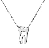TEAMER Mode Zahn Halskette Silber Edelstahl Schützen Sie die Zähne Anhänger Halskette Aussage Aushöhlen Zahnarzt Täglicher Schmuck Geschenke für Frauen Mädchen 18 Z