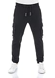 riverso Herren Sweathose RIVLars Trainingshose Cargo Jogger Jogginghose Sporthose Freizeithose Slim Einfarbig Baumwolle Schwarz M, Größe:M, Farbe:Black (24000)