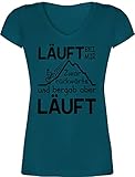 Sprüche Statement mit Spruch - Läuft bei Mir - schwarz - 3XL - Türkis - T-Shirt - XO1525 - Damen T-Shirt mit V