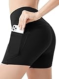 Beelu Radlerhose Damen mit High Waist Blickdichte Kurze Leggings mit Tasche Enge Yogahose für Yoga Laufen Fitness im Sommer Schwarz XL