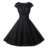 Sommerkleider für Frauen UK Damen Sommer Mode Kurzarm V-Ausschnitt Vintage Solide Party Swing Kleid, Schwarz , M