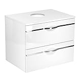 Waschtisch, badezimmerschrank weiß, wandmontierter Badezimmerschrank,Zwei Schubladen aus MDF, Weiß Hochglanz, Badezimmerschrank mit Platte, Modena 60