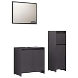 vidaXL Badmöbel Set 3-TLG. Midischrank Unterschrank Spiegel Waschbeckenunterschrank Badezimmermöbel Badschrank Badezimmerschrank Hochglanz-Grau Spanp