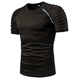 T-Shirt Herren Sommer Rundhals Einfarbig Shirt Herren Dekorativer Reißverschluss Atmungsaktiv Slim Fit Tops Herren Mode Lässig Sport Style Sportshirt H