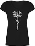 Yoga und Wellness Geschenk - Namaste Lotusblüte weiß - XL - Schwarz - Shirt Namaste Damen xs - XO1525 - Damen T-Shirt mit V