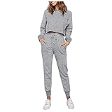 AFFGEQA Damen Jogginganzug Zweiteilige Einfarbige Langarmhose Winterplüschanzug Trainingsanzug Freizeitanzug Baumwolle Sportanzug Sporthose 2 Stück
