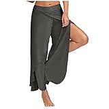 HFStorry Damen Casual Einfabig Weich YogaHose mit Weitem Bein Outdoor Sporthose High Side Split Stretch Lose Übung Yoga Freizeithosen Homewear H