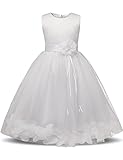 NNJXD Mädchen Tutu Blütenblätter Schleife Brautkleid für Kleinkind Mädchen, Großes Weiß, 5-6 Jahre/ Etikettgröße- 130