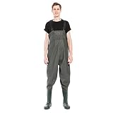 Surepromise Angelhose PVC Wathose Teichhose mit Stiefel Schuhe Wasserdicht 44