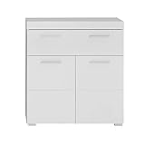 trendteam smart living Badezimmer Schrank Kommode Amanda, 73 x 79 x 31 cm in Weiß / Weiß Hochglanz mit Schubkasten und viel S