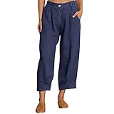 MEIYOUMK Damen Leinenhose Sommerhosen Casual Leinen Hose 7/8 Länge Pumphose Einfarbig Regular Fit Breites Bein Freizeithosen Haremshose Einfarbig Leichte Jogginghose Stretch Bequeme F