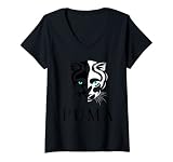 Damen Puma Schwarz-Weiß-Kopf Blaue Augen T-Shirt mit V