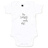 shirtdepartment Baby Body | Strampler | Newborn | Mädchen | Junge | Geschenk - Farbe: Weiß-Schwarz - Du liebst mich eh | 62-68