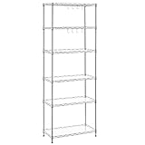SONGMICS Küchenregal mit 6 Ebenen, Metallregal, Standregal, höhenverstellbare Gitterablage, mit PP-Kunststoffplatten, 8 S-Haken, für Küche, Wohnzimmer, bis zu 120 kg belastbar, silbern LGR066E01