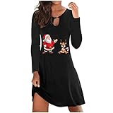 Komiseup Weihnachten Weinglas Weihnachtsdruck Sexy Für Frauen Mode Lässig Rundhals Langarm Pullover Kleid Damen Freizeitk