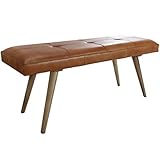 Wohnling Sitzbank Ziegenleder/Massivholz Bank 117x51x38 cm im Retro Stil | 2er Polsterbank Flur | Gepolsterte Lederbank Esszimmer Braun | Kleine Bettbank Echtleder | Dielenmöbel Flurbank