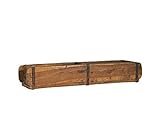 BigDean Alte Ziegelform 57x15x9,5 cm - Zweikammer - Vintage Holzkiste mit Metallbeschlägen - Echte, benutzte Form aus Indien aus Altholz gefertigt - Jedes Stück EIN Unik