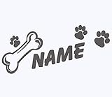 topdesignshop Hunde-Pfoten Aufkleber mit Wunschnamen | Hundeaufkleber Knochen Tatzen Hund Auto Sticker mit Namen g