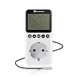 KETOTEK Digital Thermostat Steckdose Timer Tag Nacht Temperaturregler mit Zeitschaltuhr 230V mit Fühler für Gewächshaus Terrarium Heizung Kühlung Temperaturgesteuerte Steck