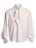 Herren Rüschenhemd Mittelalter Hemd Pirat Shirt Langarm Kostüm Renaissance Gothic Viking Viktorian Steampunk Karneval Männer Top, A-Weiß, L