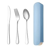 Edelstahl-Besteckset, 3-teilig, Besteck-Set, Küche, tragbares Reiseutensilien-Set für Zuhause und Restaurant (blau)