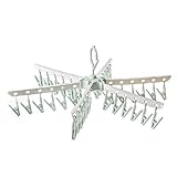 Klappbare Mini-Wäschespinne Trockner Wäscheständer zusammenklappbar mit 36 Clips Winddicht Winddichter Kunststoffbügel mit ​​Clips für Unterwäsche und Socken ideal für Reisen tragbar(Grün)