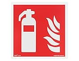Brandschutzschild Feuerlöscher gem. DIN EN ISO 7010, Langnachleuchtende Kunststoffplatte, PVC Platte mit speziellem, hochwertigem Schaumstoffklebeband auf der Rückseite montiert, DIN67510