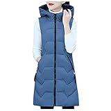 Copelsie Steppweste Damen lang, Damen Wintermantel Daunenjacke Damen Daunenweste Mit Kapuze Warm Weste Jacke Mit Kapuze LäSsige Lange Daunenweste Lange Schmale Daunenjacke Casual W