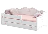 Alcube Kinderbett 80x160 cm KLARA Prinzessin Kinder Jugendbett Sofa Couch Mädchen Bett 160x80 mit Matratze Rausfallschutz & Schublade - R