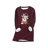 Zilosconcy Enganliegendes Unterhemd Damen Christmas Sweater Warme Herbst Winter Übergröße Lockeres Weihnachtsdruckhemd Verdickt Plus Kaschmir Lammwolle Warmes Weihnachtsp