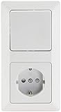 MILOS Steckdose mit Schalter im 2-fach Rahmen Unterputz Wechselschalter & 230V UP Steckdose mit erhöhtem Berührungsschutz Klemm Anschluss Matt Weiß