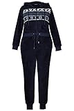 Ulla Popken Damen Homewear-Overall, Norwegermuster, Kapuze, Plüsch 750781 Pyjamaset, Starless Night, 46