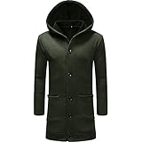 Herren Casual Herbst und Winter Kapuze Einfarbig Knopfleiste Tasche Langarm Mantel Windbreaker Casual Lange Jacke, armee-grün, M