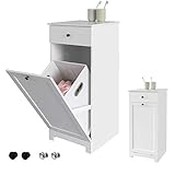 SoBuy BZR21-W Wäscheschrank mit ausklappbarem Wäschesack Wäschetruhe Wäschesammler mit Schubladen Wäschekorb Badschrank Weiss BHT ca: 40x90x38