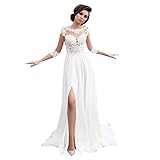 Bumplebee Hochzeitskleid Damen Lang Weiß Brautkleider Elegant Spitze Brautmode Rückenfrei A Linie Abiball Prinzessin Kleider Abendkleider Elegant für H