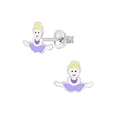 MARY ZOE Mädchen-Ohrstecker Ballerina Tänzerin Lila Glitzer 9mm 925 Sterling Silb