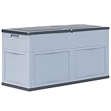 HechoVinen Gartenschrank Werkzeugschuppen, Werkzeugkasten aus Kunststoff, Fassungsvermögen 320 Liter, Abschließbar, Garten, Terrasse, Hof, Rasen, Pool, Grauschwarz 119 x 46 x 60