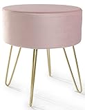 Theo&Cleo 37 * 40 cm Samthocker für schminktisch, Samtstoff Rund Fußbank, Pouf aus Couch Hocker, Elegantes Design Stuhl, Sitzhocker aus Gold Metallbeine, bis 100KG Belastbar, R