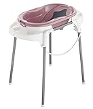 Rotho Babydesign TOP Badestation, Mit Baby Badewanne, Wannenständer, Wanneneinsatz und Ablaufschlauch, 0-12 Monate, Fantastic Mauve (Altrosa), 21042 0288 01