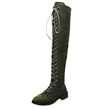 Damen zum Schnüren Hohe Stiefel Einfarbig Kunstleder Stiefel Overknee Stiefel Frauen Mode Herbst Winter Gemütlich Freizeitstiefel Gr. 37-42 (Green, 42)